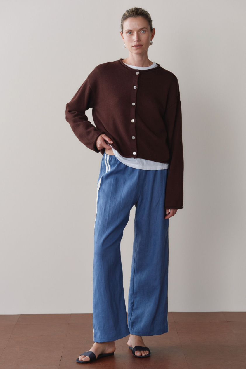 The Donni Linen Crop Stripe Pant in Lapis | Shop Eleanor