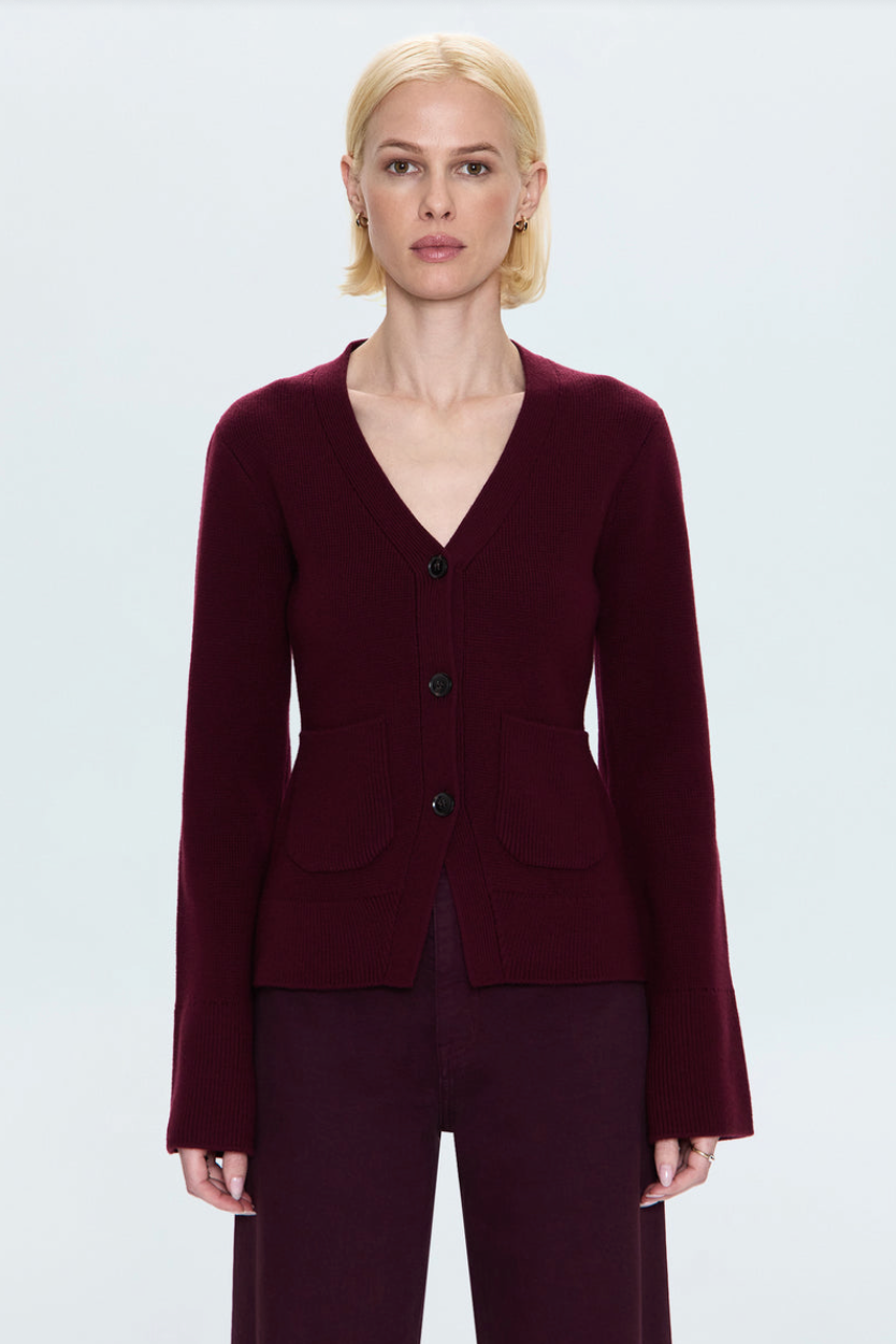 The Pistola Aeron Cardi in Claret | Shop Eleanor