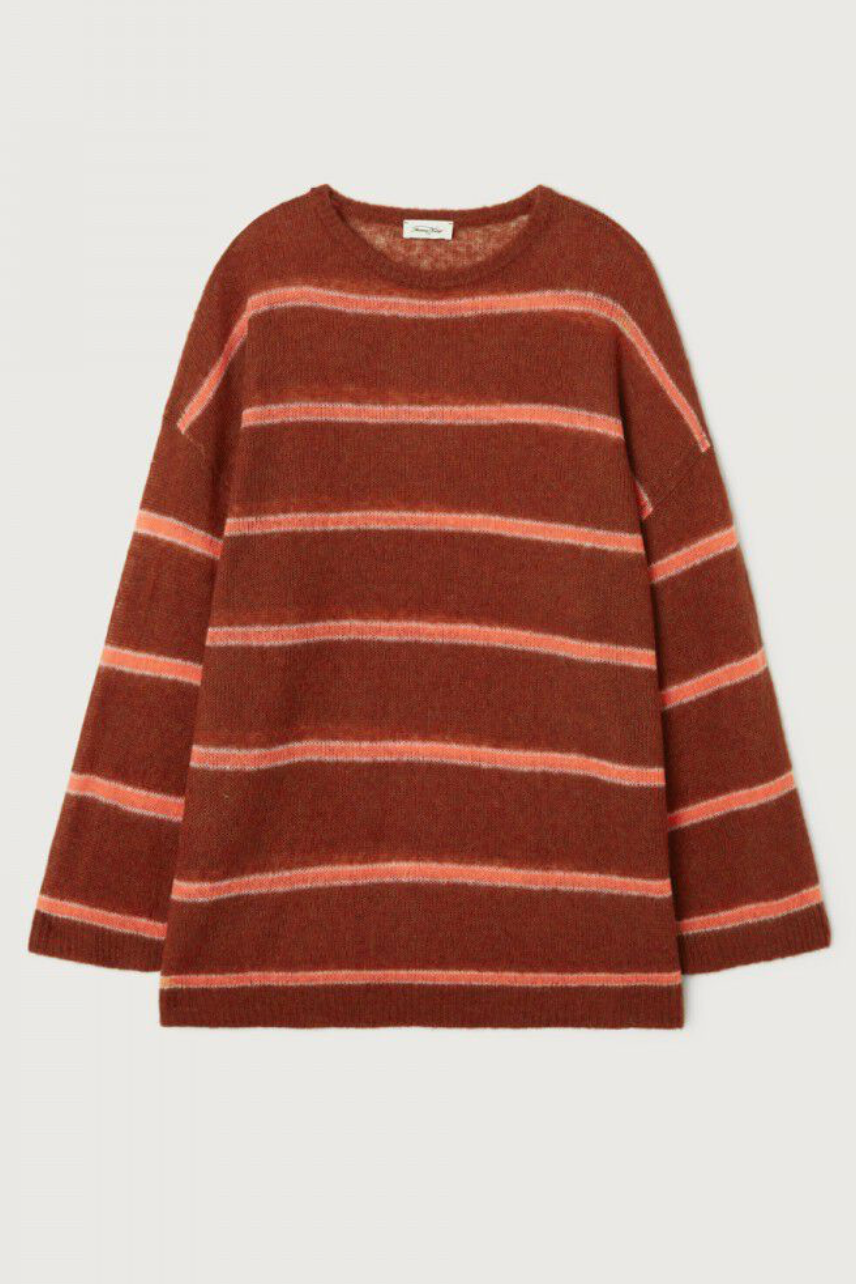 American Vintage Bodyrow Sweater in Pecan Coral Stripe | Shop Eleanor