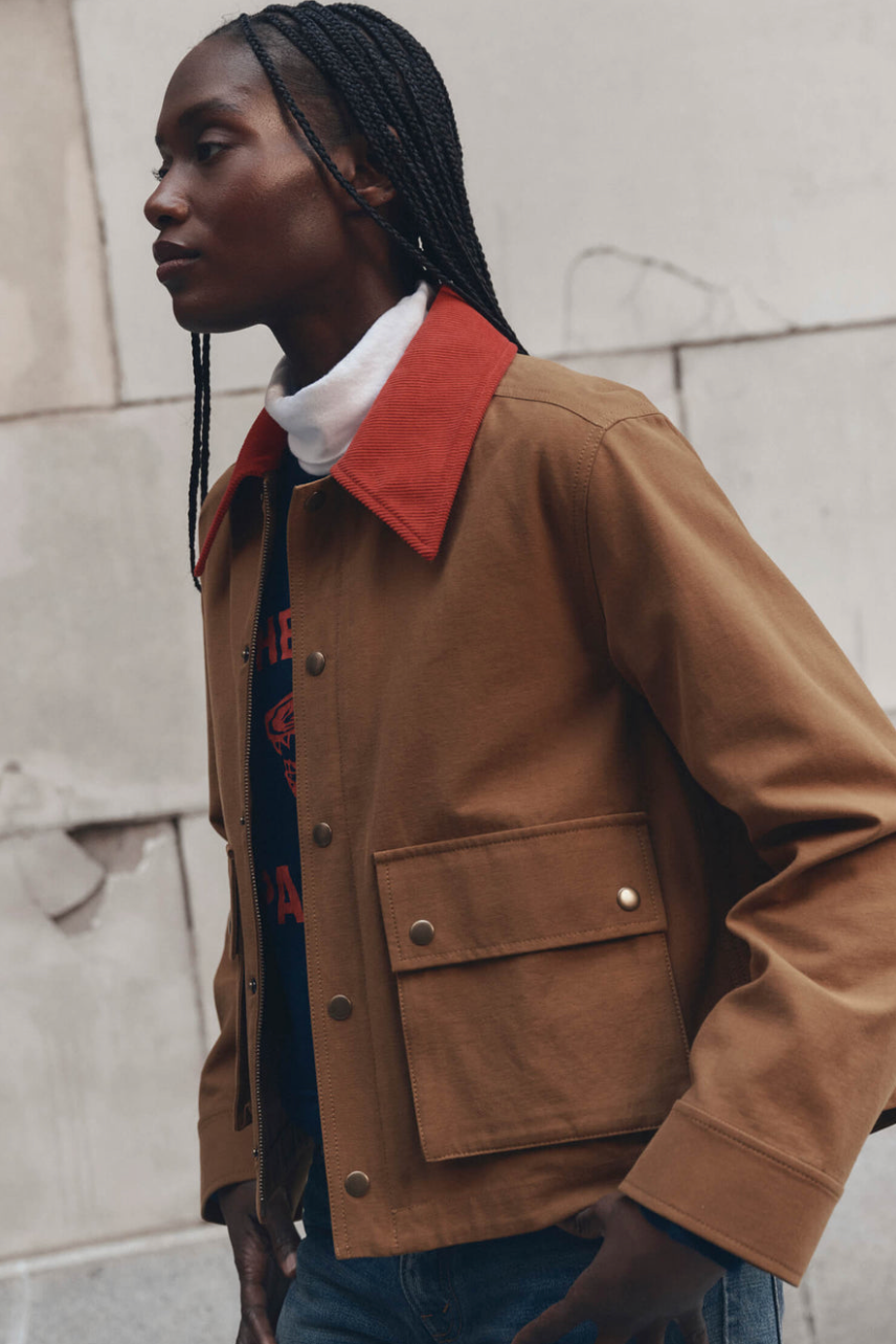 The Great The Swingy Jacket in Rust with Bright Red | Shop Eleanor