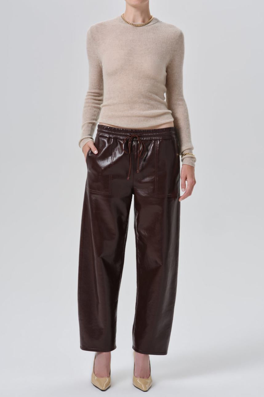 Rework Recycled Leather Pull On Pant in Burgundy | Shop Eleanor