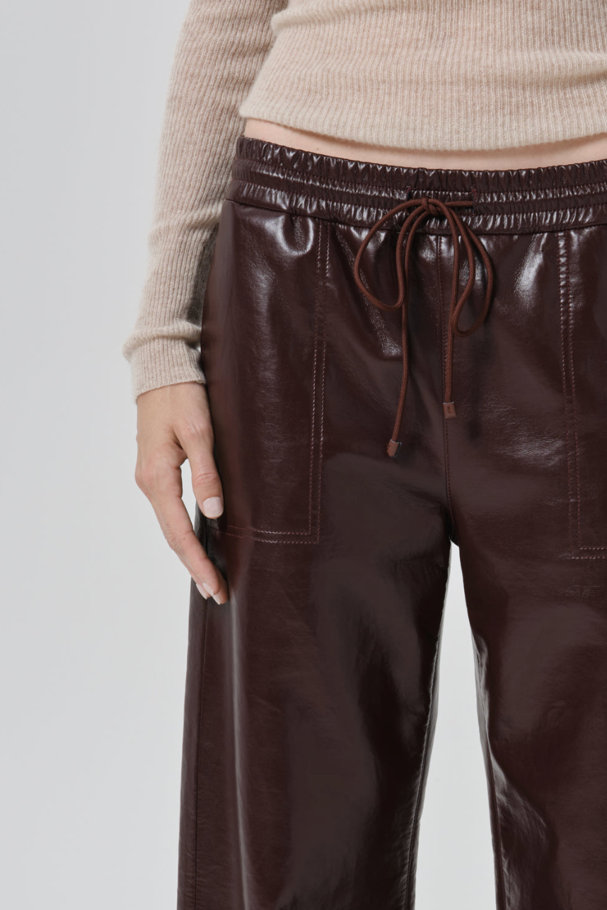 Rework Recycled Leather Pull On Pant in Burgundy | Shop Eleanor