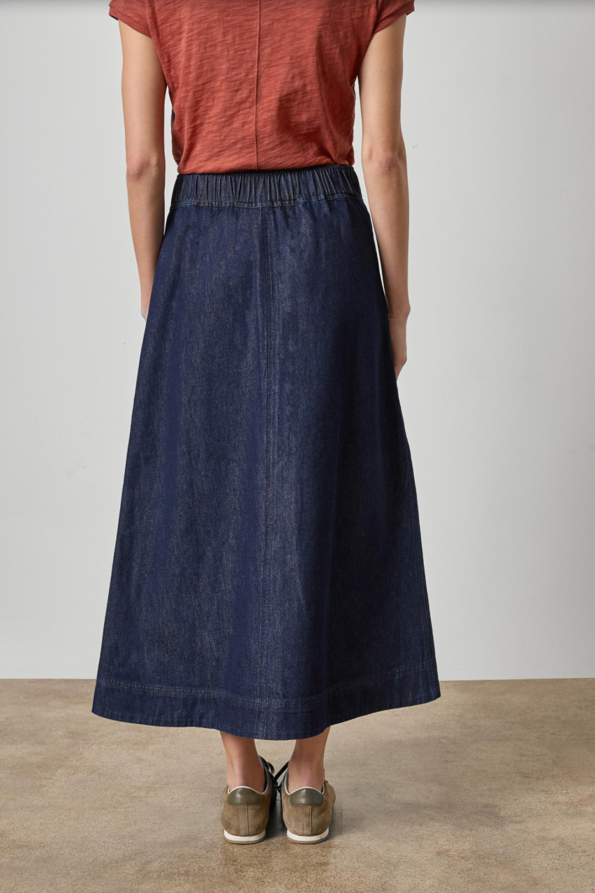 The Belted Pocket Skirt in Dark Blue Wash | Shop Eleanor
