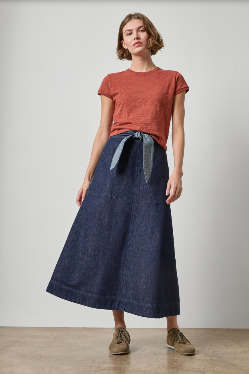 The Belted Pocket Skirt in Dark Blue Wash | Shop Eleanor