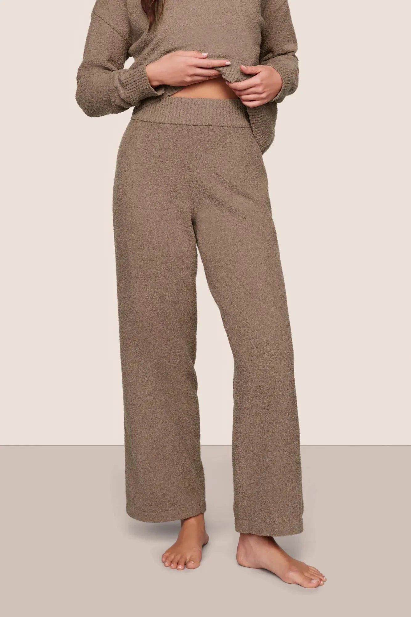 Eberjey Recycled Boucle Pant in Deep Taupe | Shop Eleanor