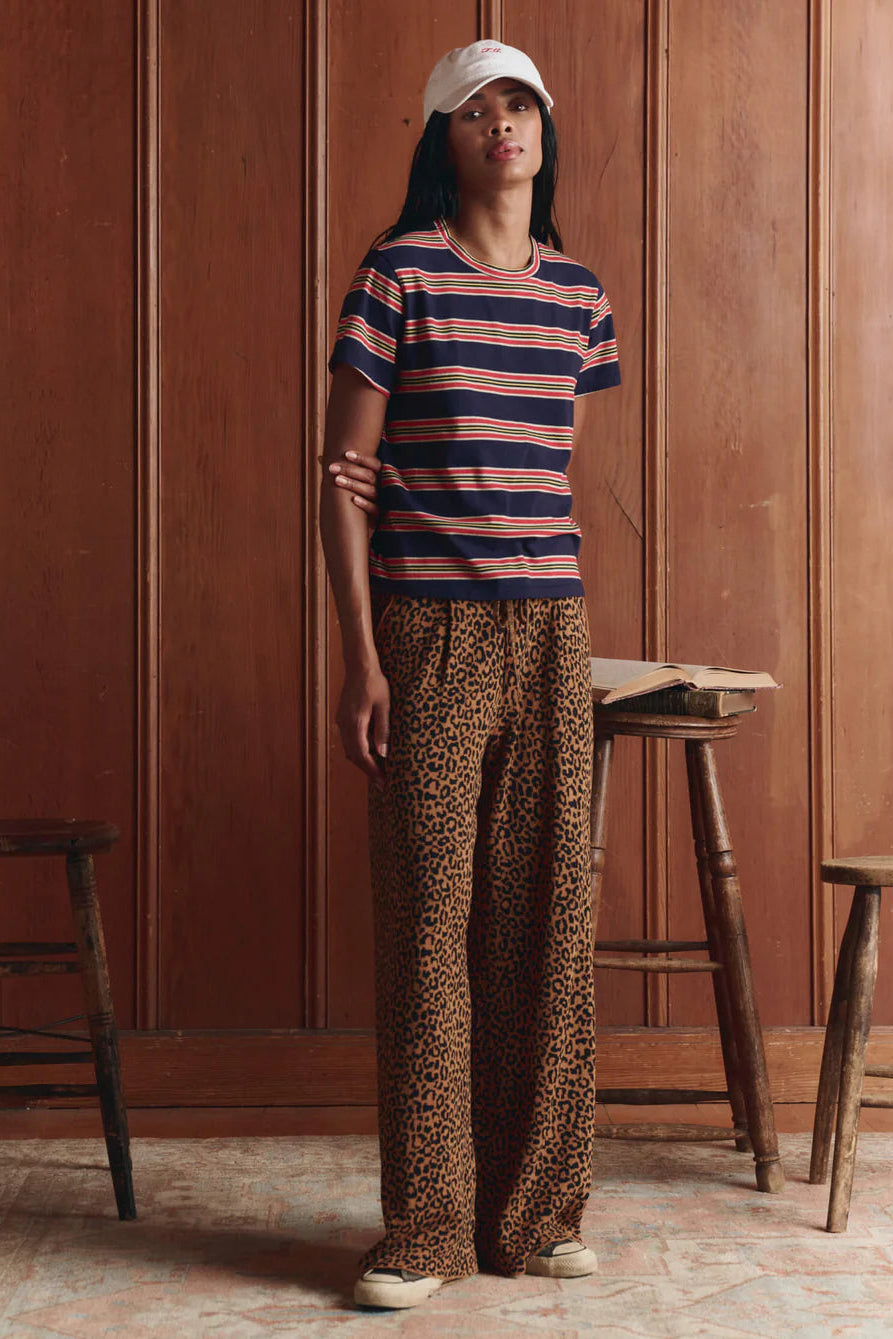 blue red and green striped short sleeve tee shirt, vintage inspired