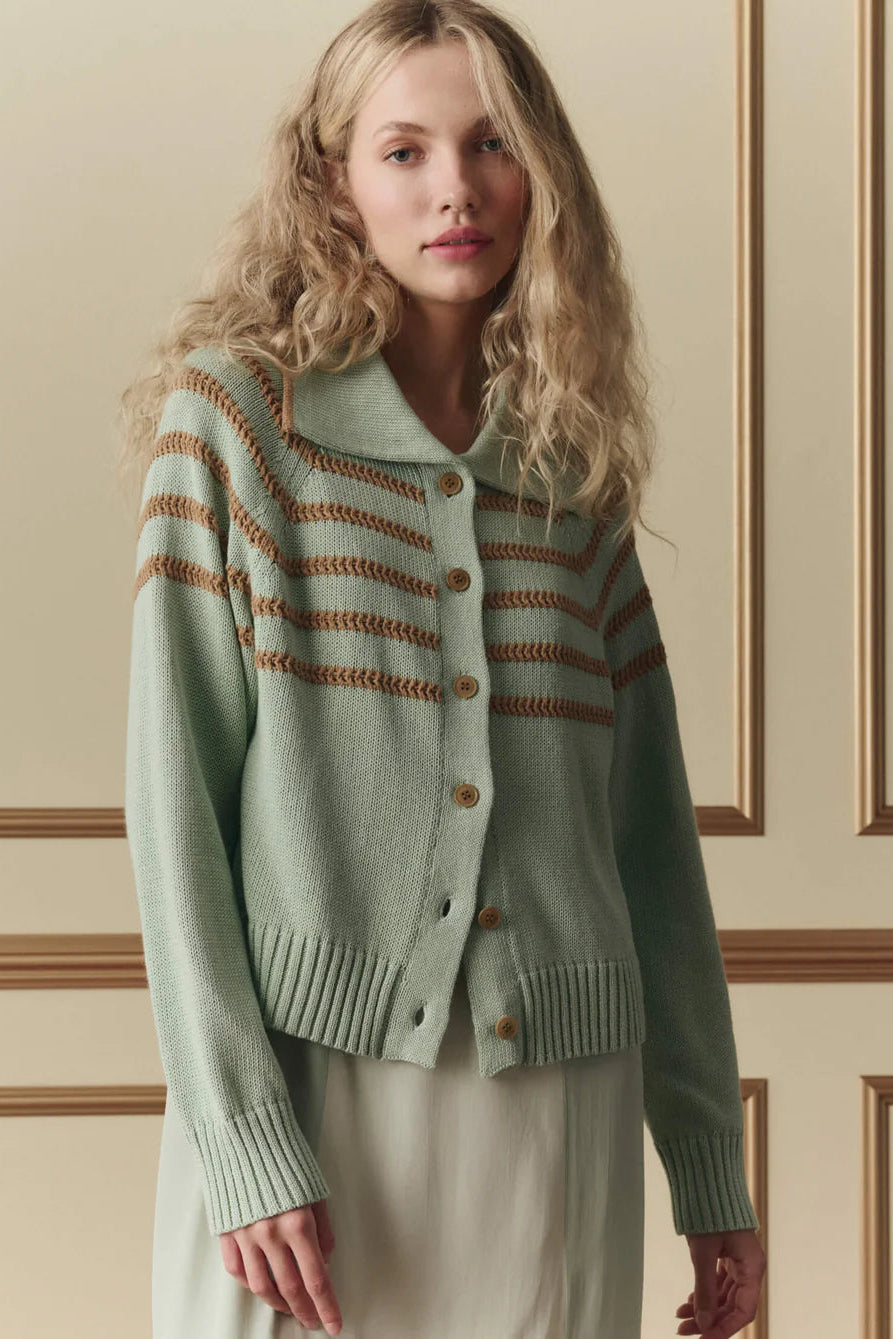 The Great Scholar Cardigan with Crochet in Seafoam | Shop Eleanor