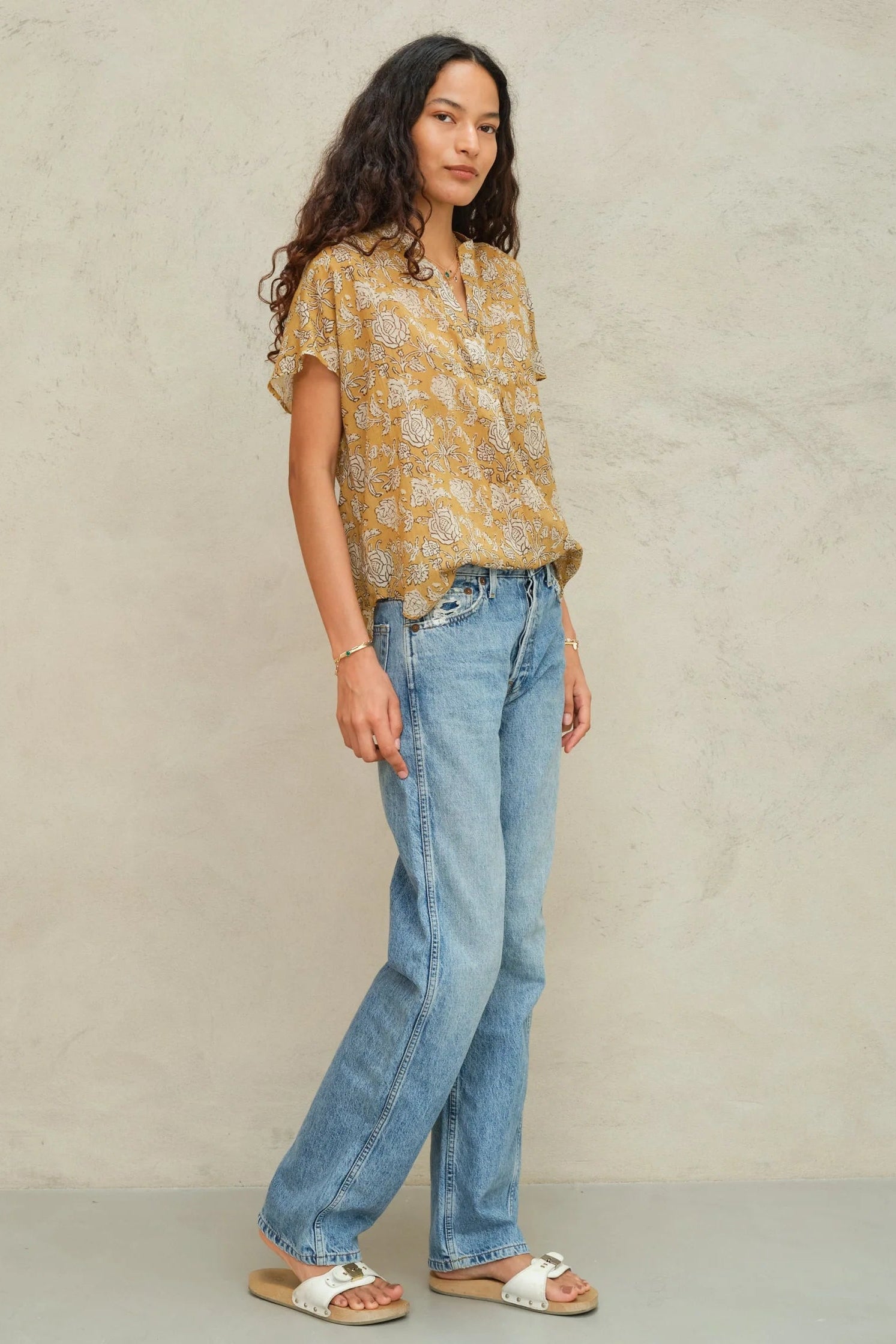 Mabe Tulsi Print Top in Mustard | Shop Eleanor
