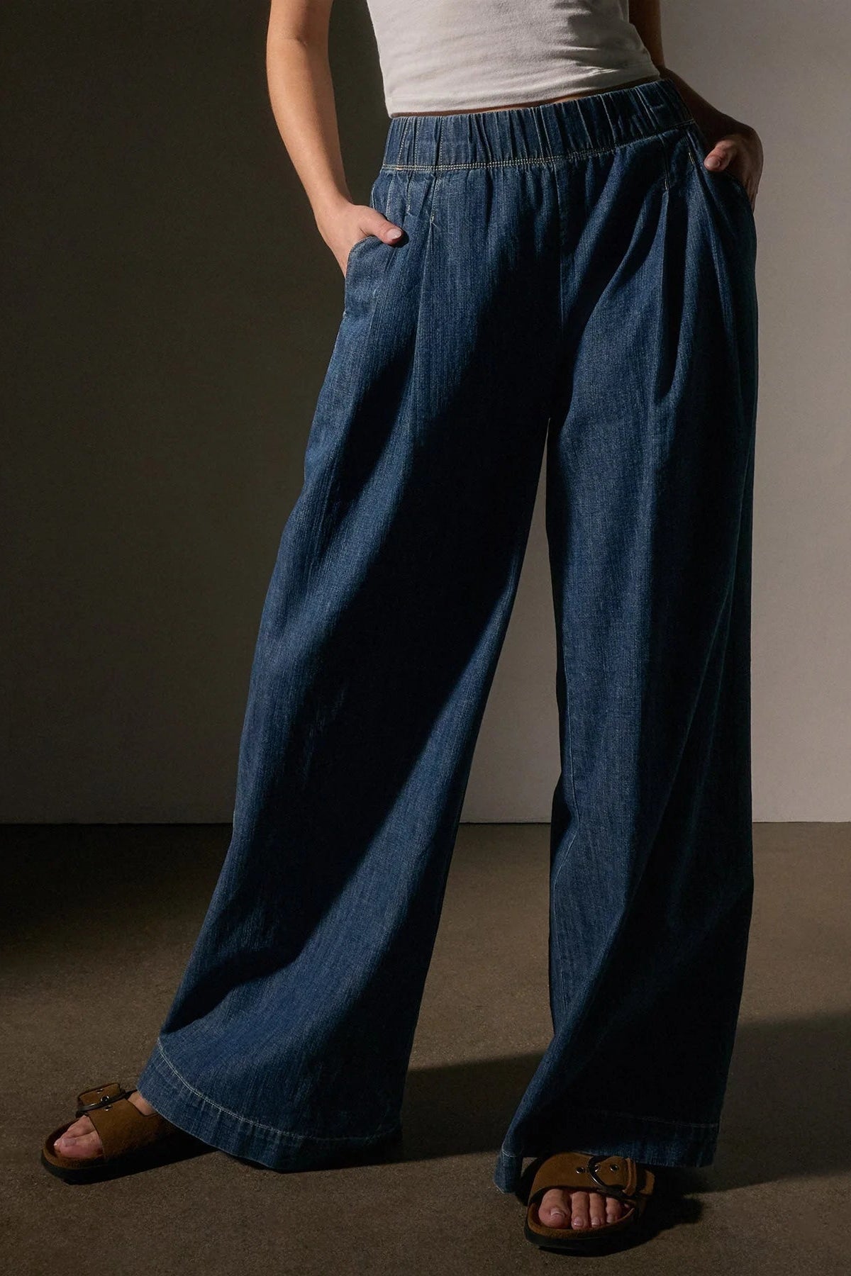 James Perse Medium Wash Denim Pleated Pant | Shop Eleanor - Women's Denim in CO