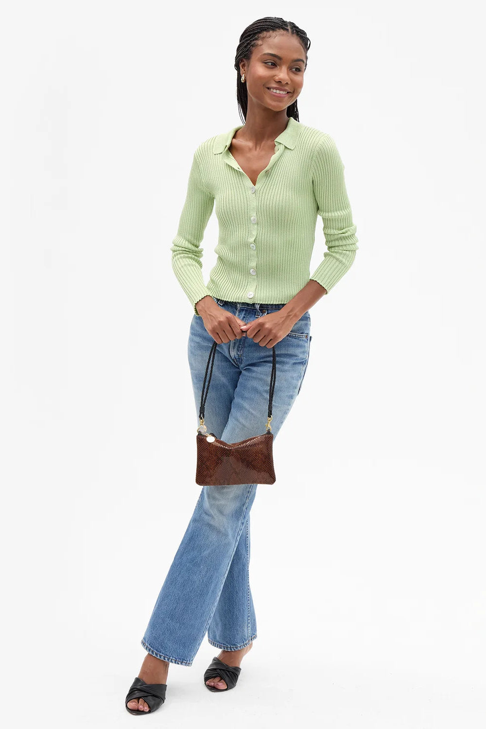 Clare V. Wallet Clutch with Tabs in Auburn Embossed Python | Shop Eleanor