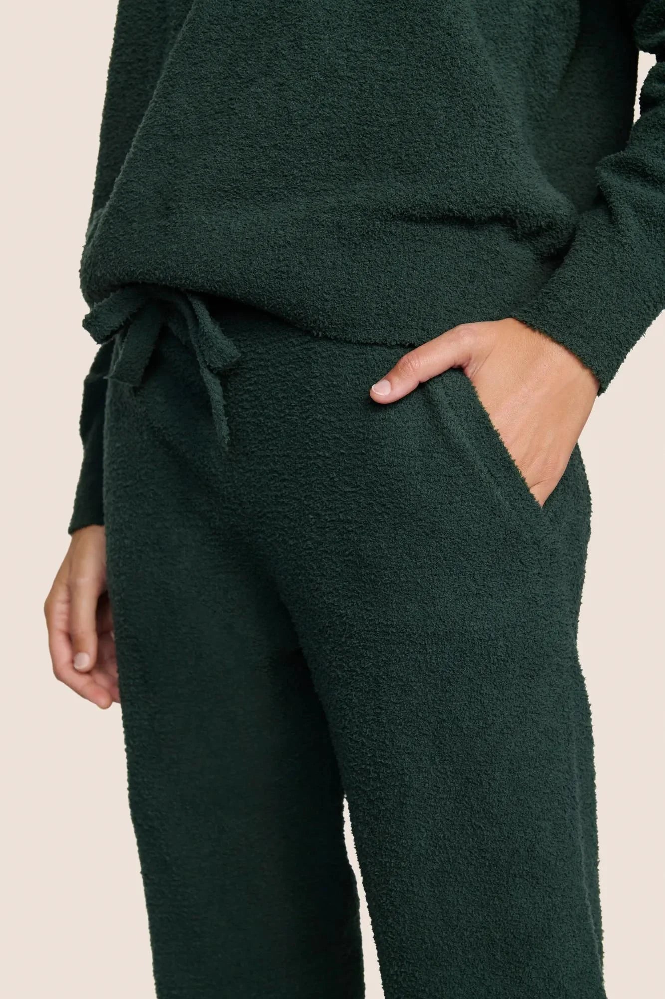 Eberjey Recycled Polyester Boucle Jogger Sweatpants in Pine Green | Shop Eleanor - Women's Loungewear