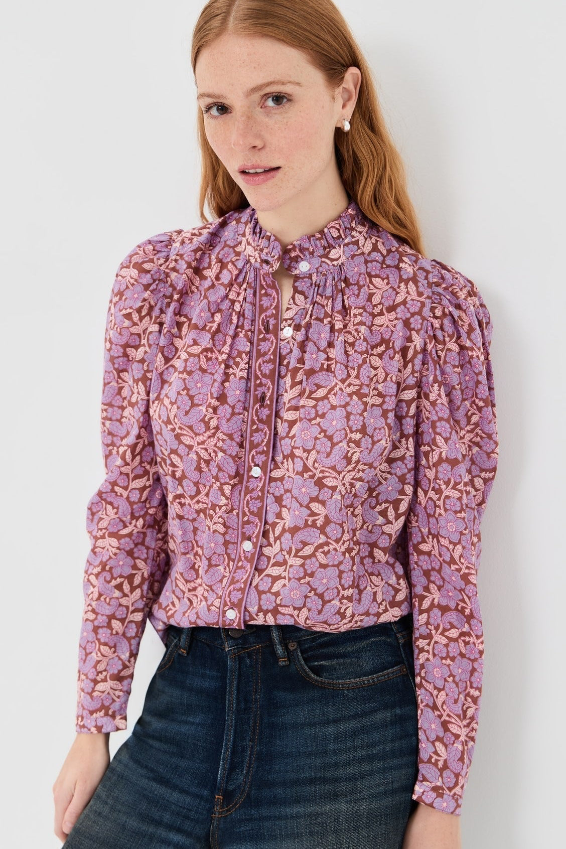 Purple floral patterned Blouse by Alix of Bohemia | Slow Fashion Apparel