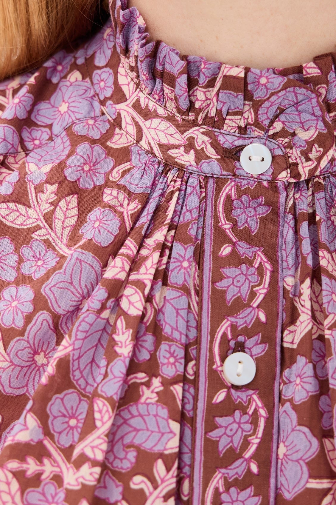 The Alíx of Bohemia Poet Twilight Floral Ruffle Neck Blouse | Shop Eleanor