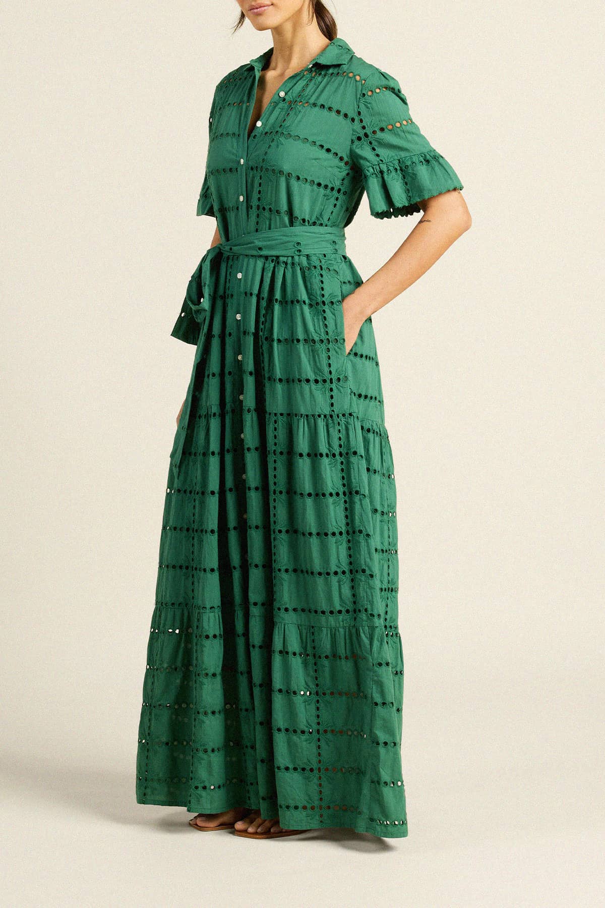 Trovata Martine Cotton Maxi Dress in Emerald Eyelet | Shop Eleanor Boutique - Women's Designer in Louisville, CO