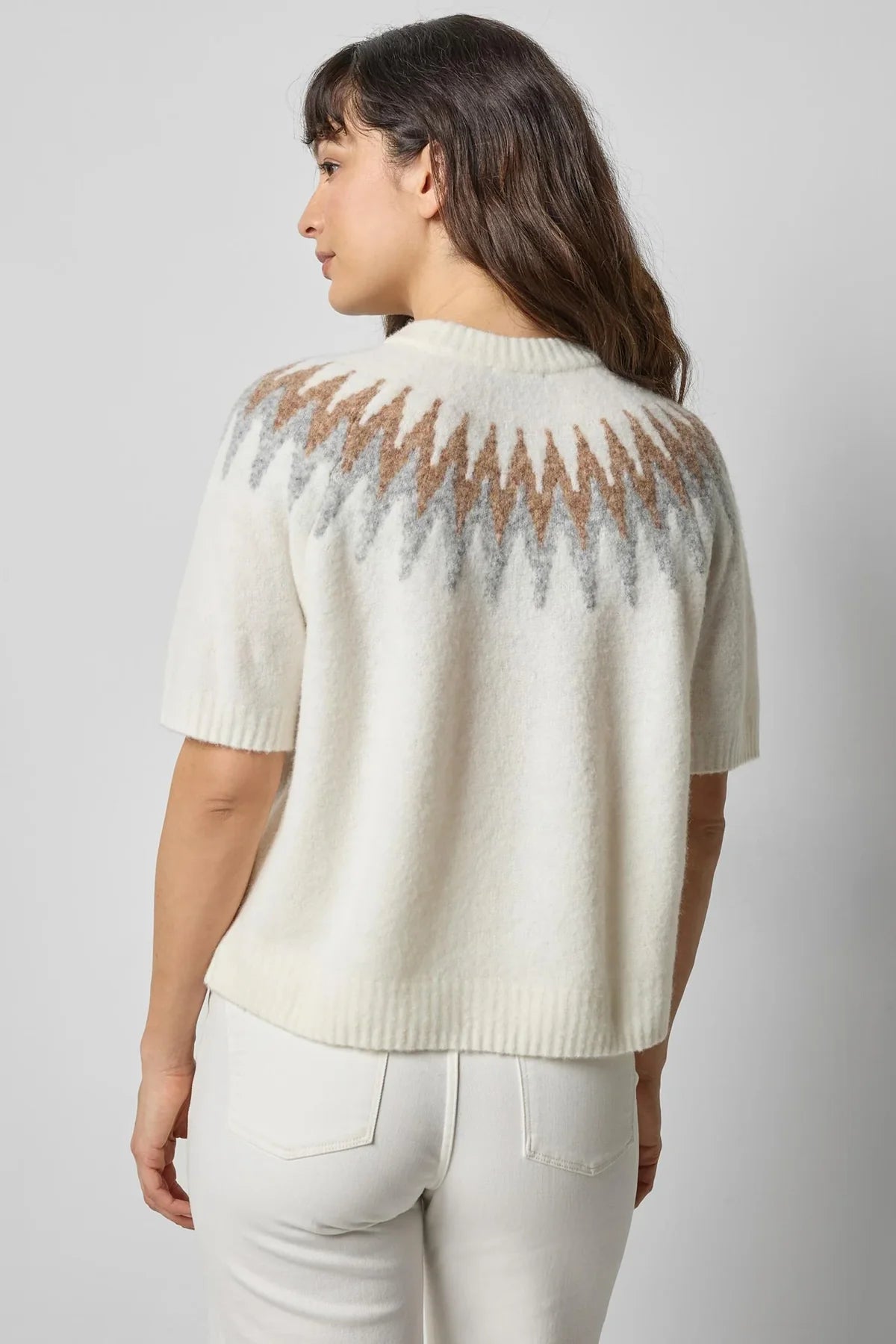 Lilla P Fairisle Short Sleeve Sweater in Winter White | Shop Eleanor