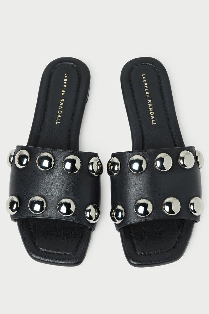 Loeffler Randal Hayes Sandal in Black with Silver Studs | Shop Eleanor