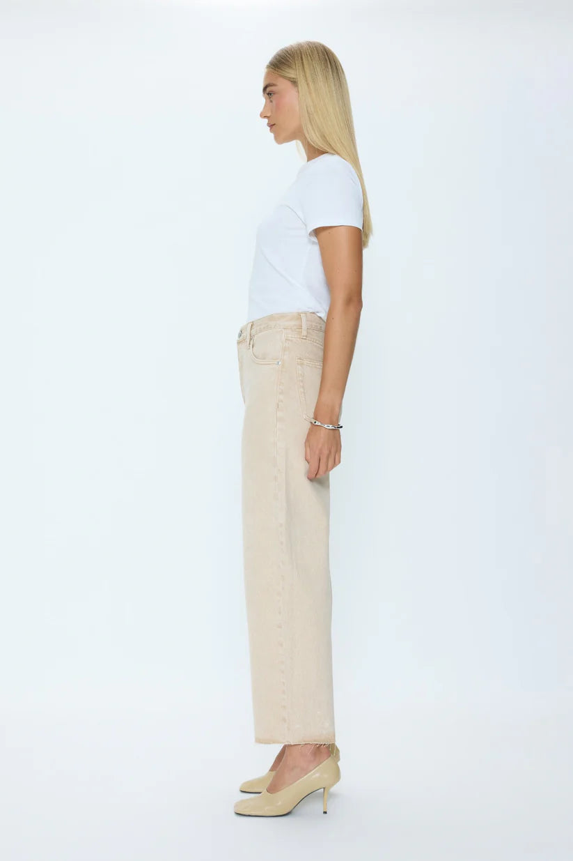 cropped wide leg beige denim jeans