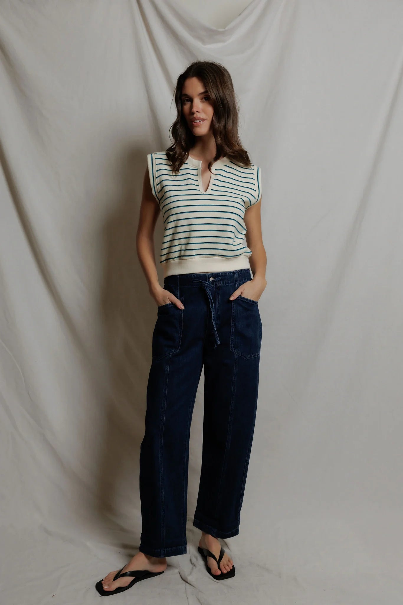 perfect white tee Sloane Split Top Navy/Teal Stripe | Shop Eleanor