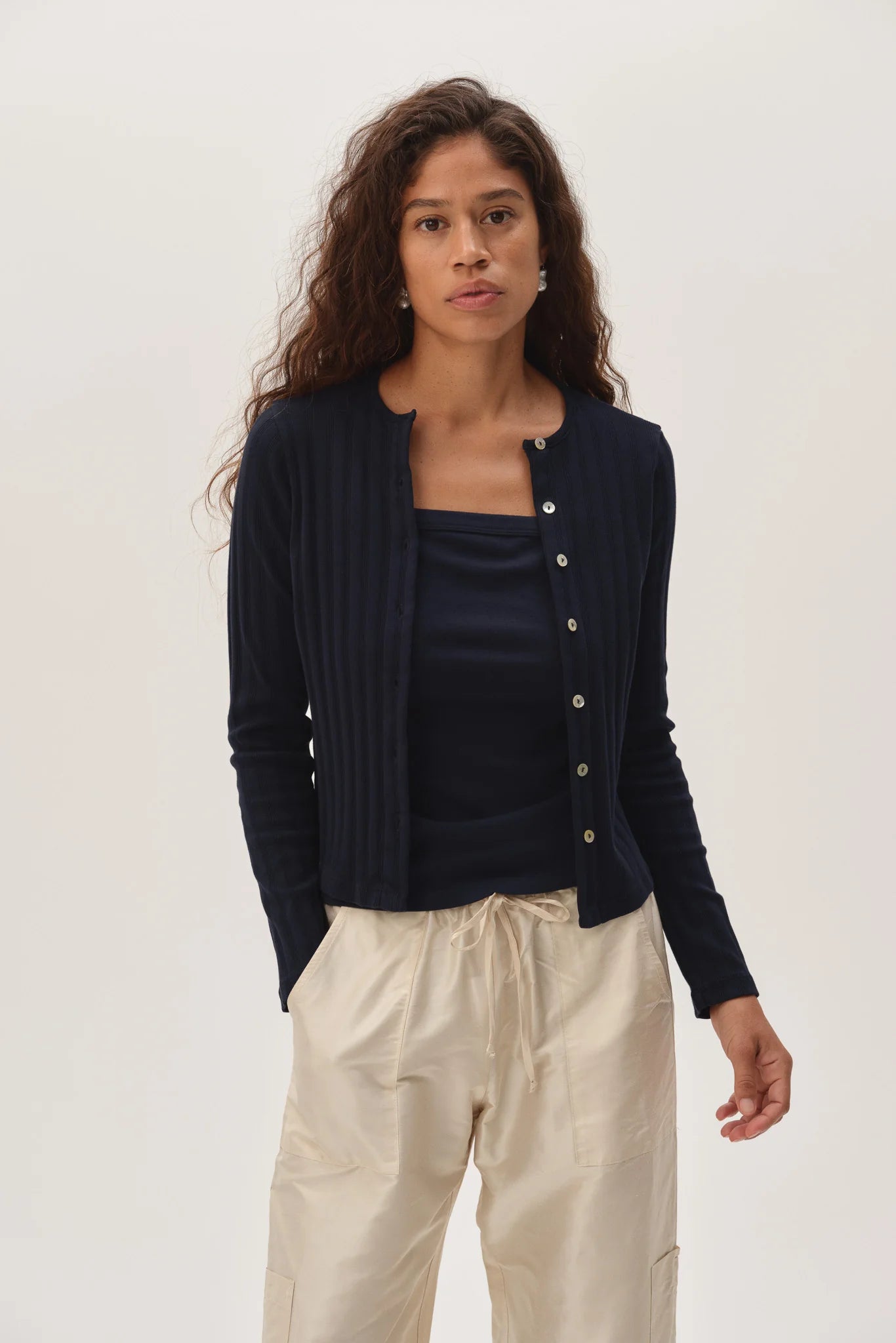 Donni Varied Rib Cardigan in Navy | Shop Eleanor