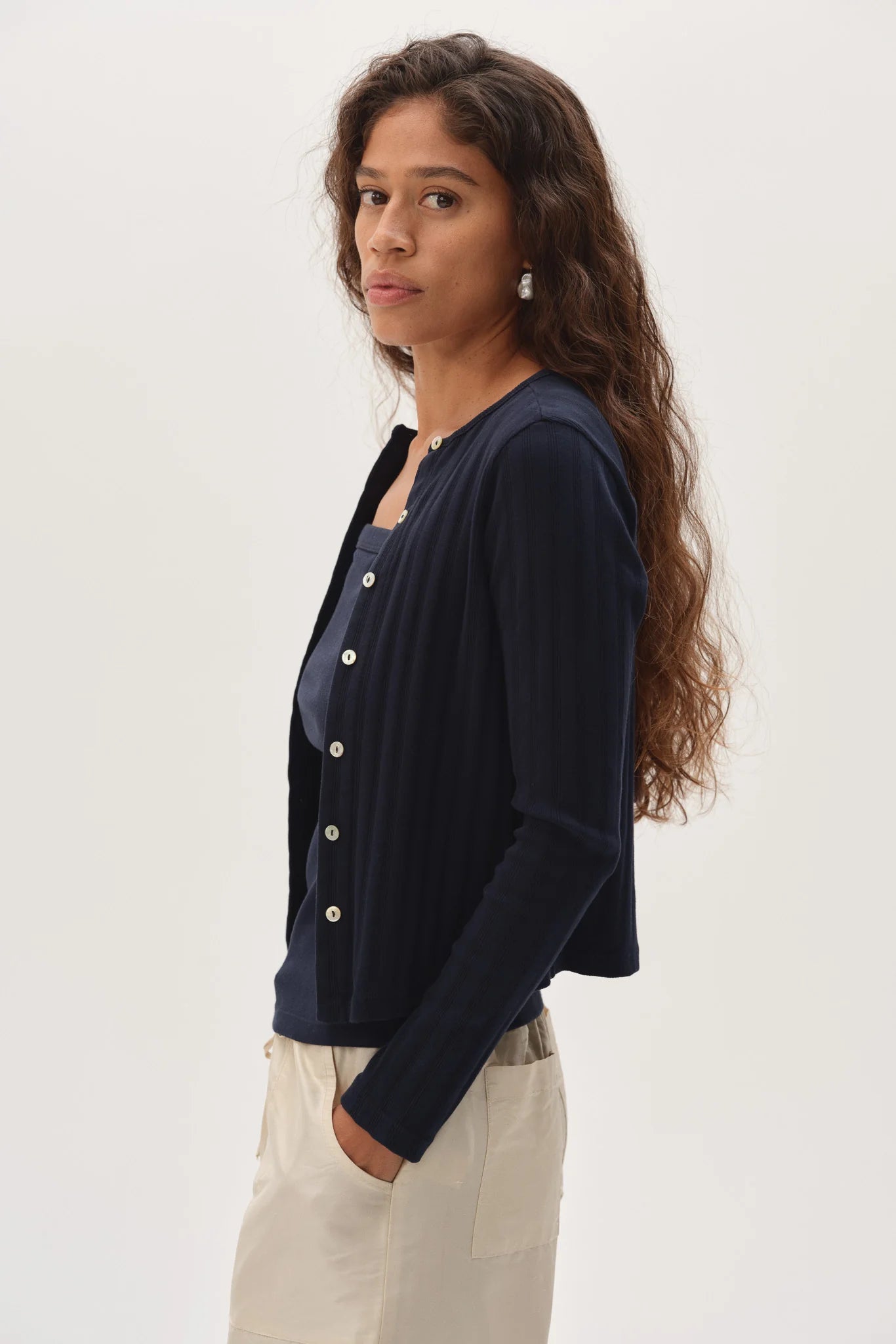 Navy Blue Lightweight Cardigan - Women's Luxury Apparel Boutique