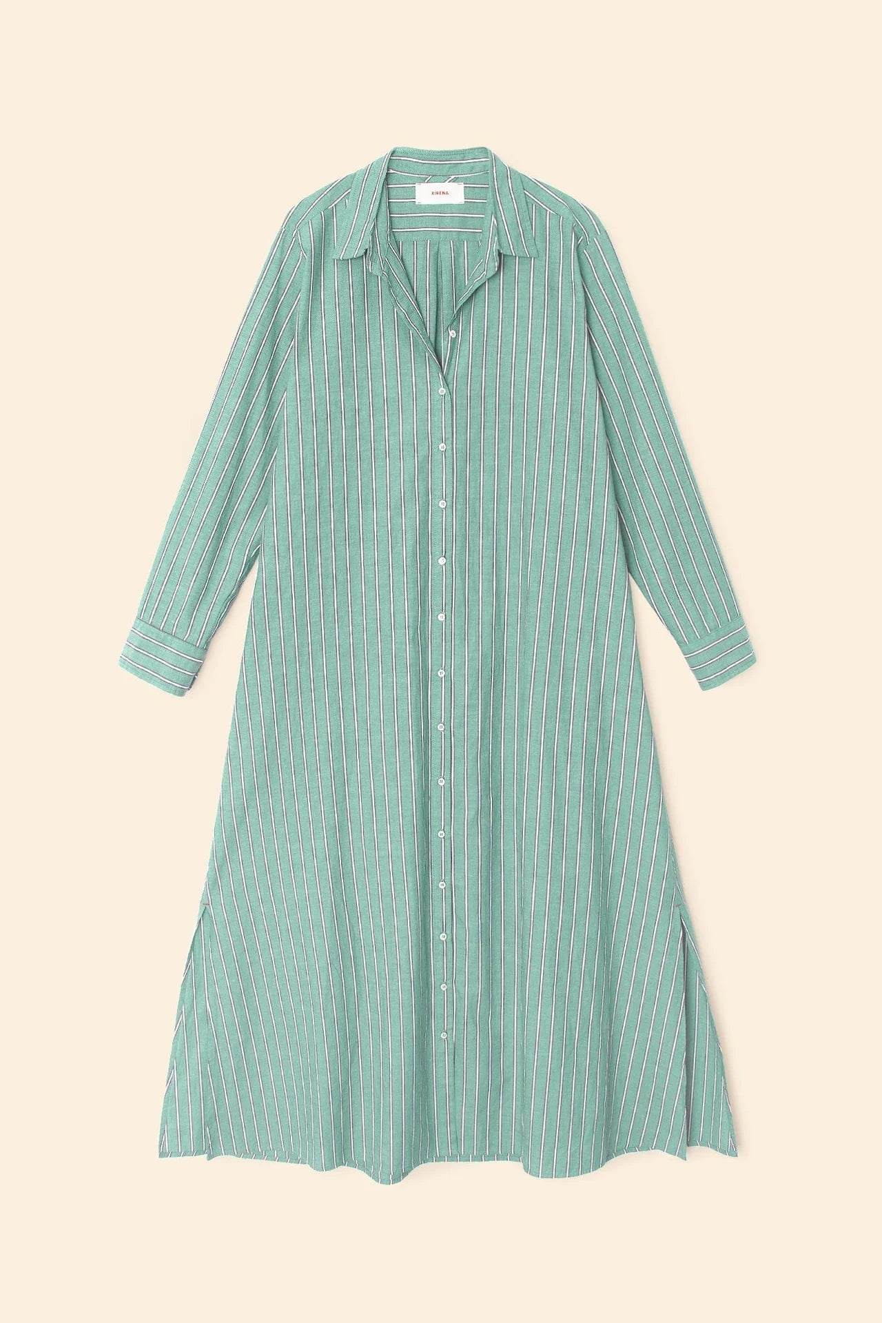 Xírena Boden Green Striped Longsleeve Shirt Dress in Cilantro Stripe | Shop Eleanor - Women's Clothing