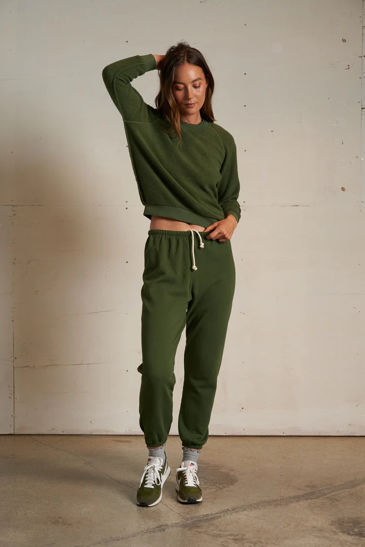 perfectwhitetee Ziggy Raglan Sleeve Crewneck in Fern Green | Shop Eleanor