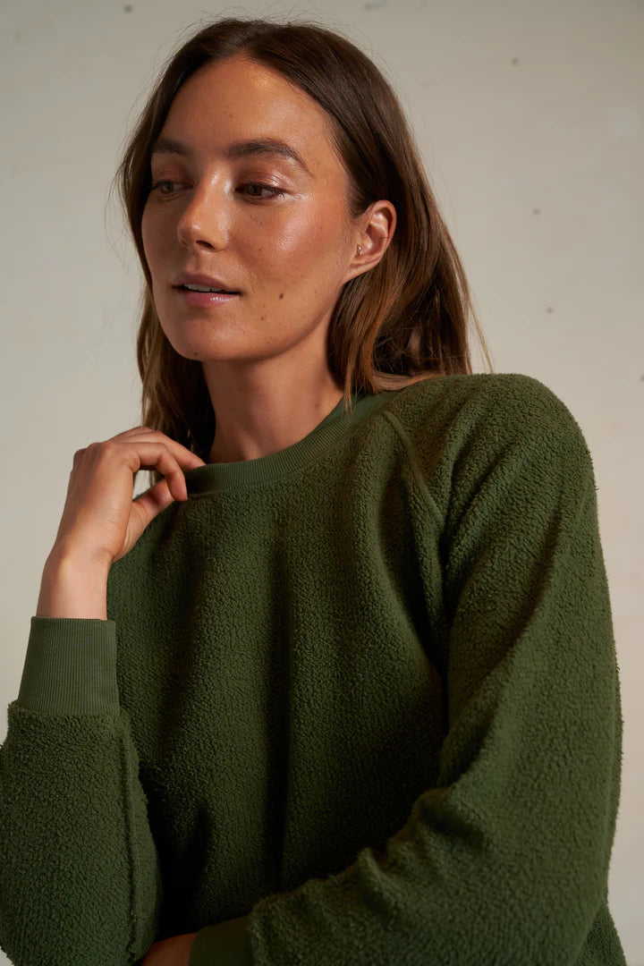 perfectwhitetee Ziggy Crewneck in Fern Green | Shop Eleanor - Women's Elevated Basics