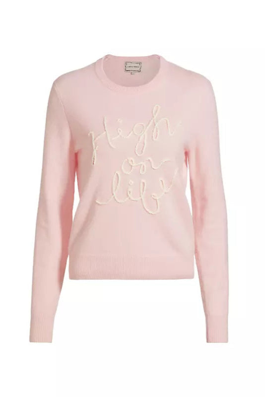 Lingua Franca High On Life Crewneck Pink Cashmere Sweater | Shop Eleanor