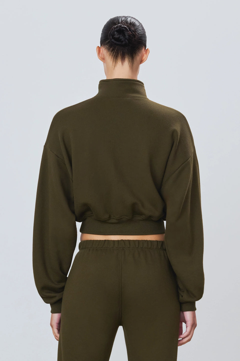 Eterne Cropped Half Zip Sweatshirt in Moss | Shop Eleanor