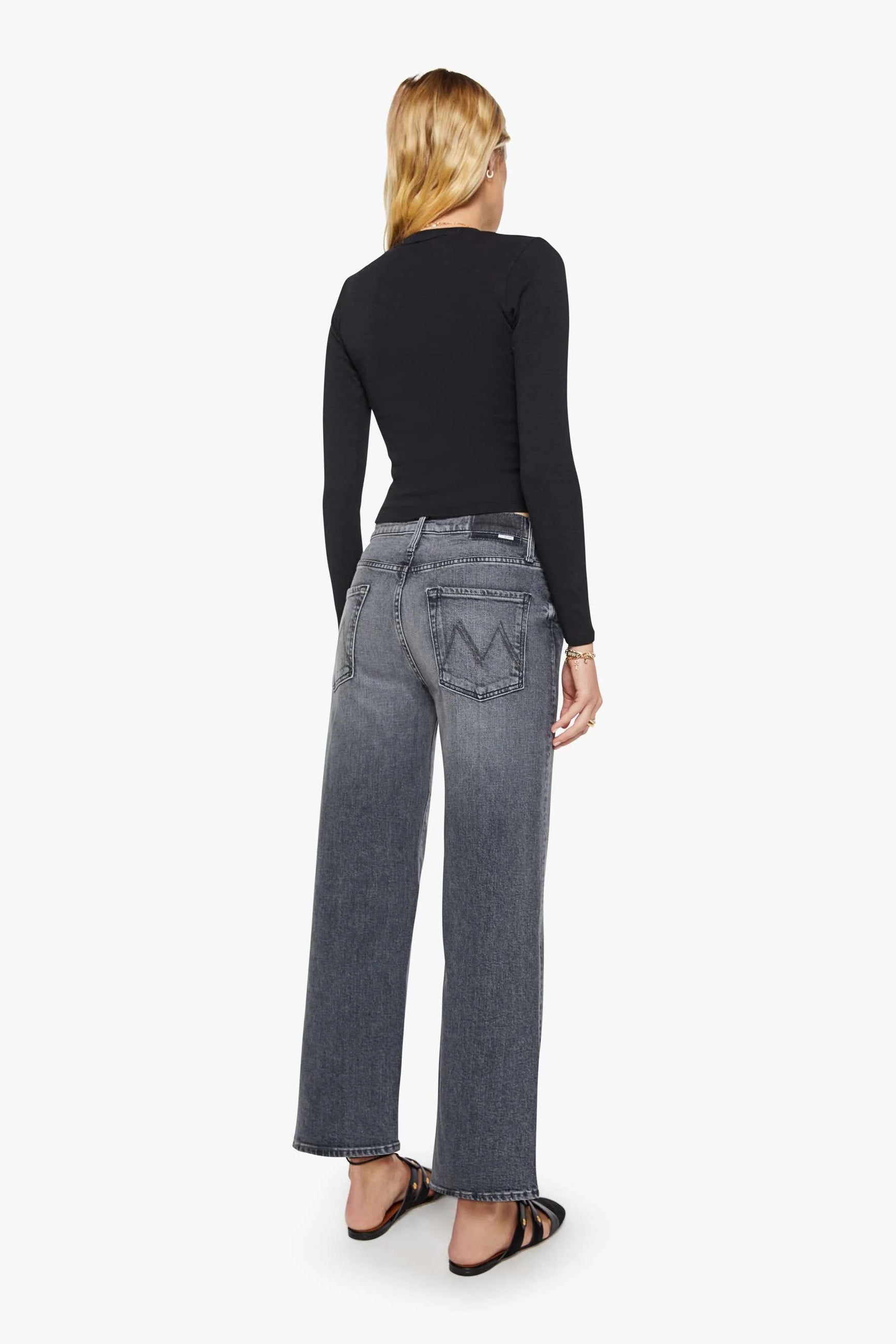 Mother Dodger Flood Faded Black Denim Jean in Outta Sight | Shop Eleanor