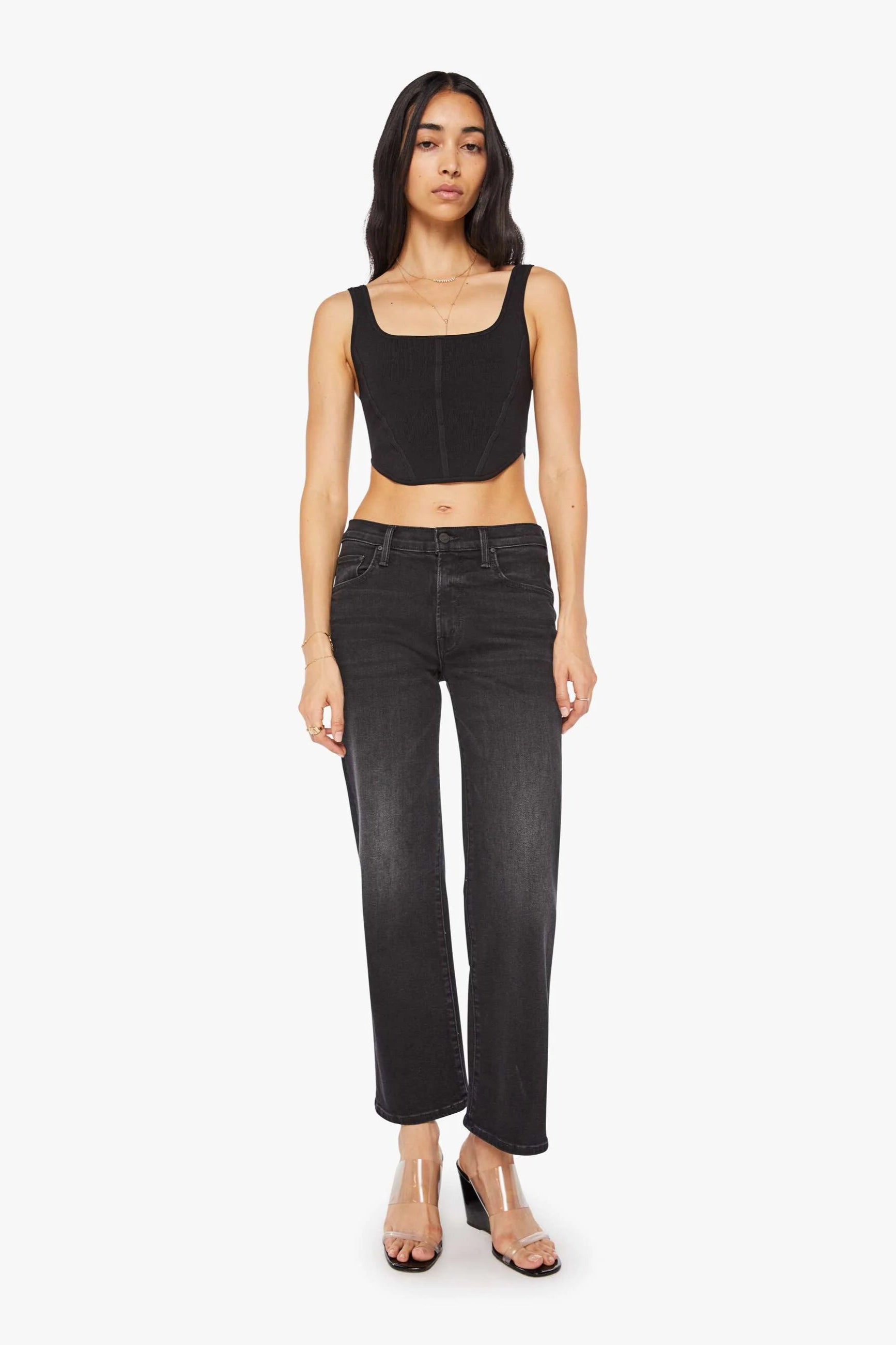 Mother Denim Mid Rise Rambler Zip Flood in Black | Shop Eleanor 