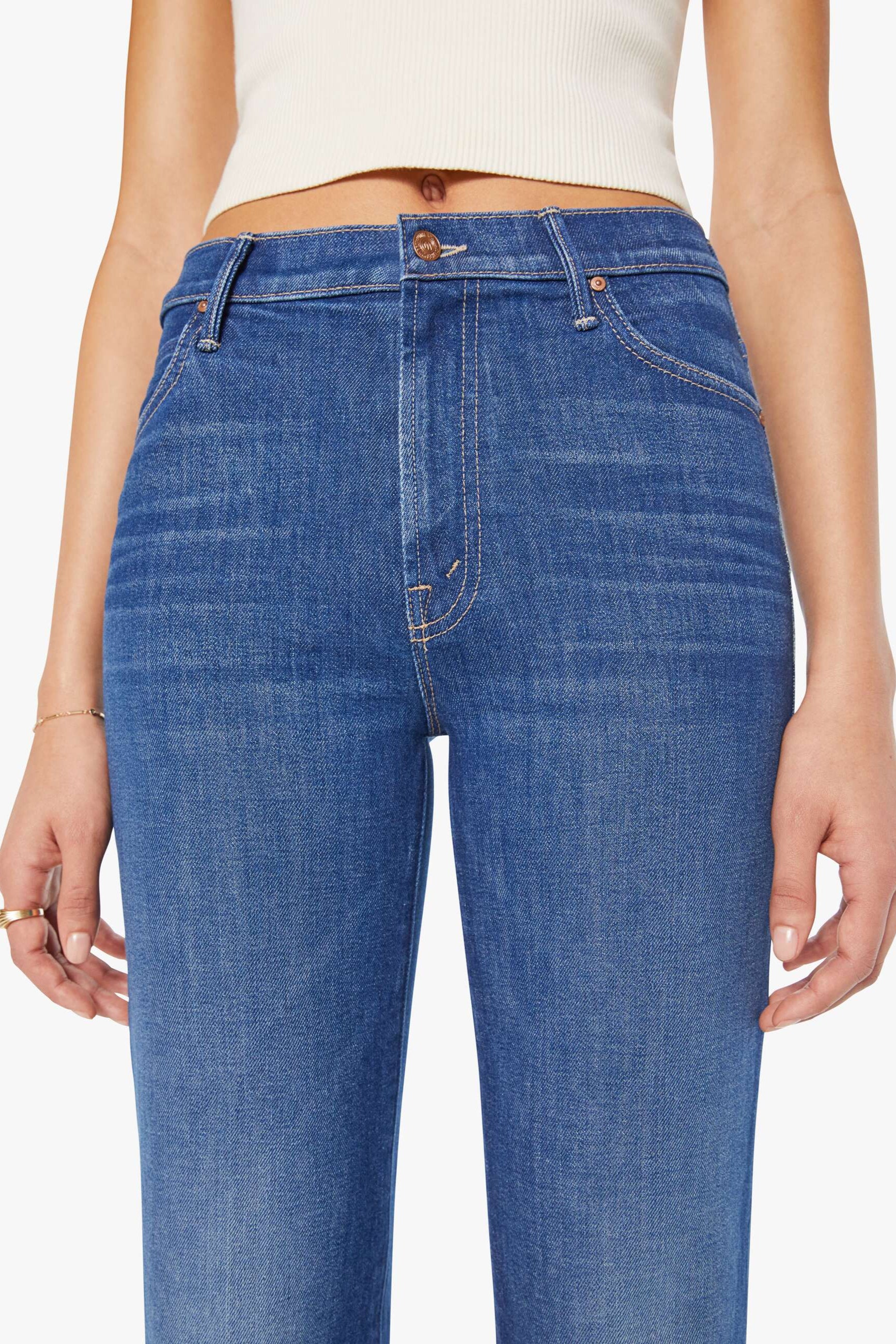Mother - Mid-wash blue denim jean with whiskering and fading | Shop Eleanor