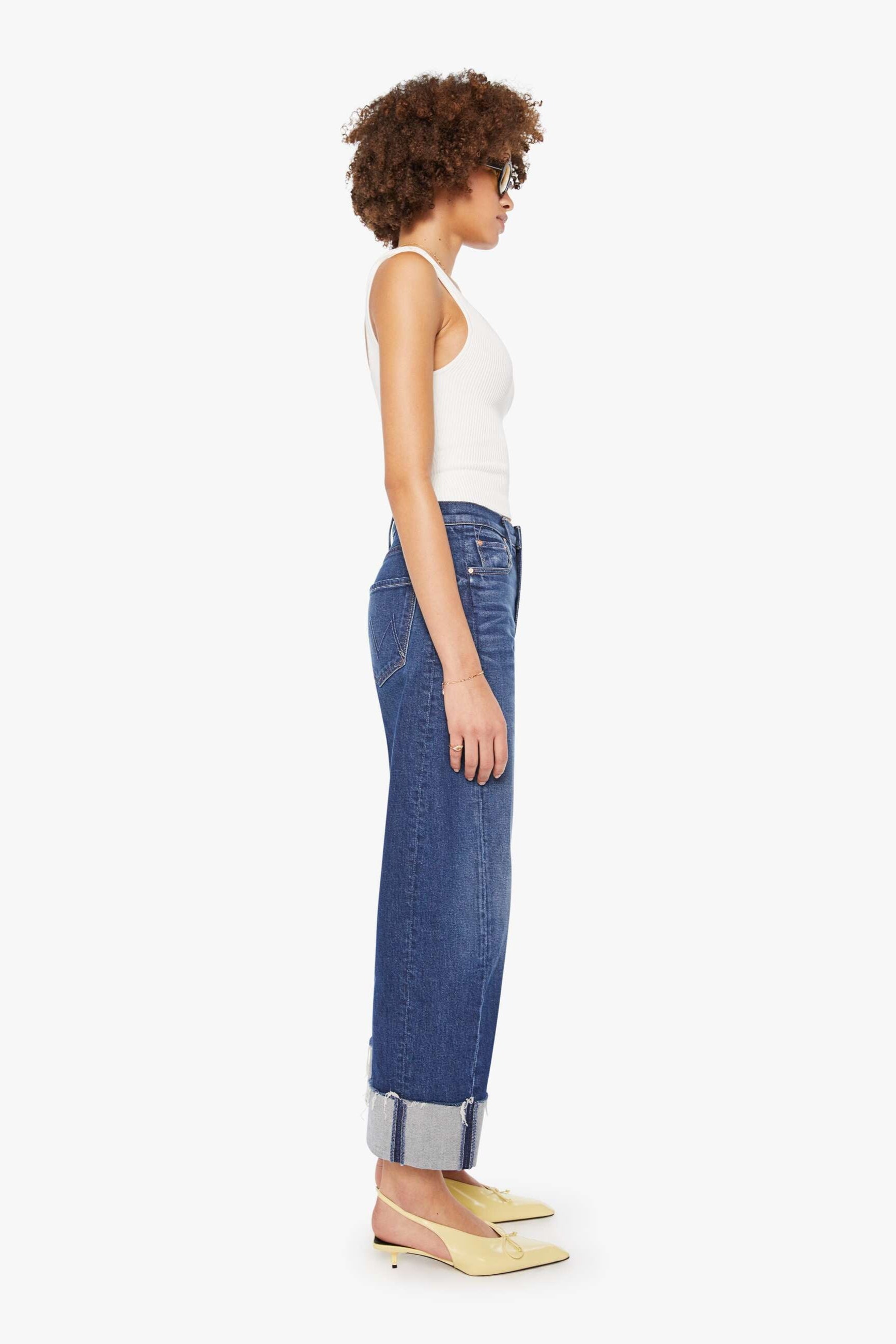 Mother Denim Wide Cuff Fray Dark Bluer Denim Jean | Shop Eleanor - Women's Colorado Casual Clothing Boutique near Denver