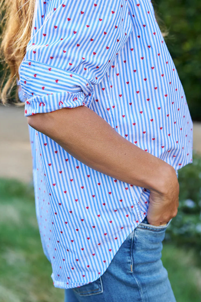 Frank & Eileen Eileen Button Up in Blue Stripe with Hearts | Shop Eleanor