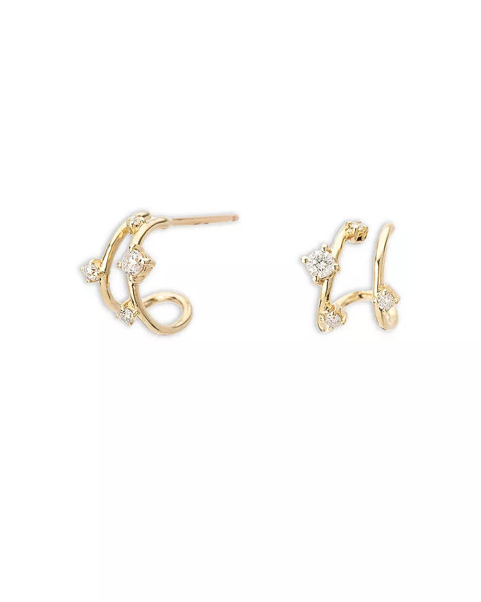 Diamond Double J Hoop Earrings - Gold