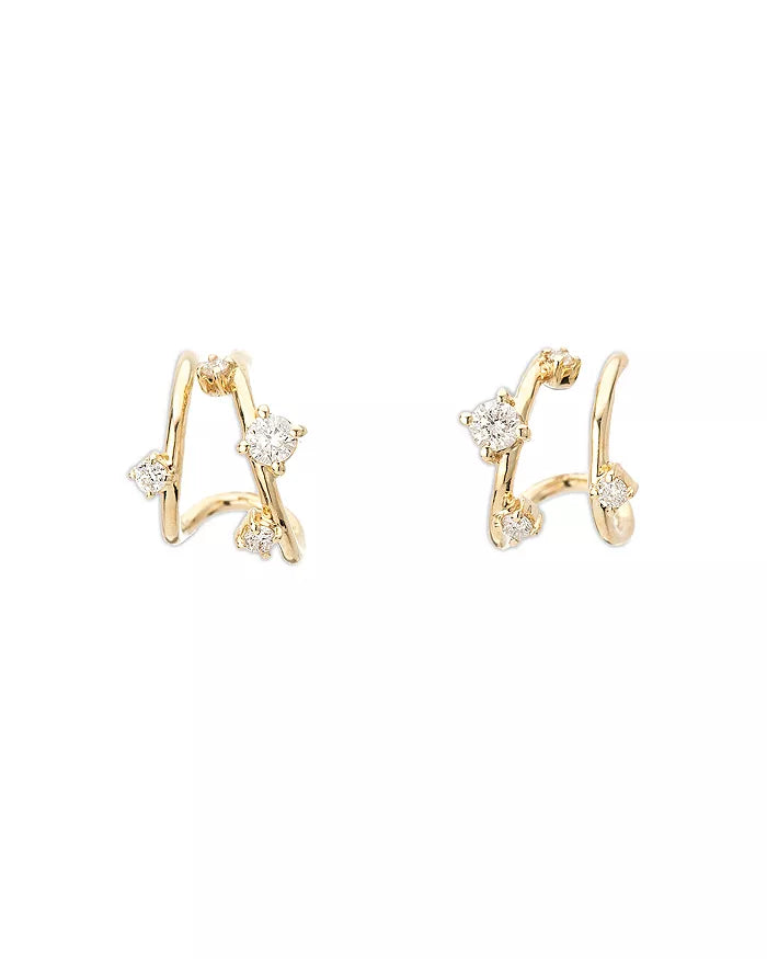 Diamond Double J Hoop Earrings - Gold