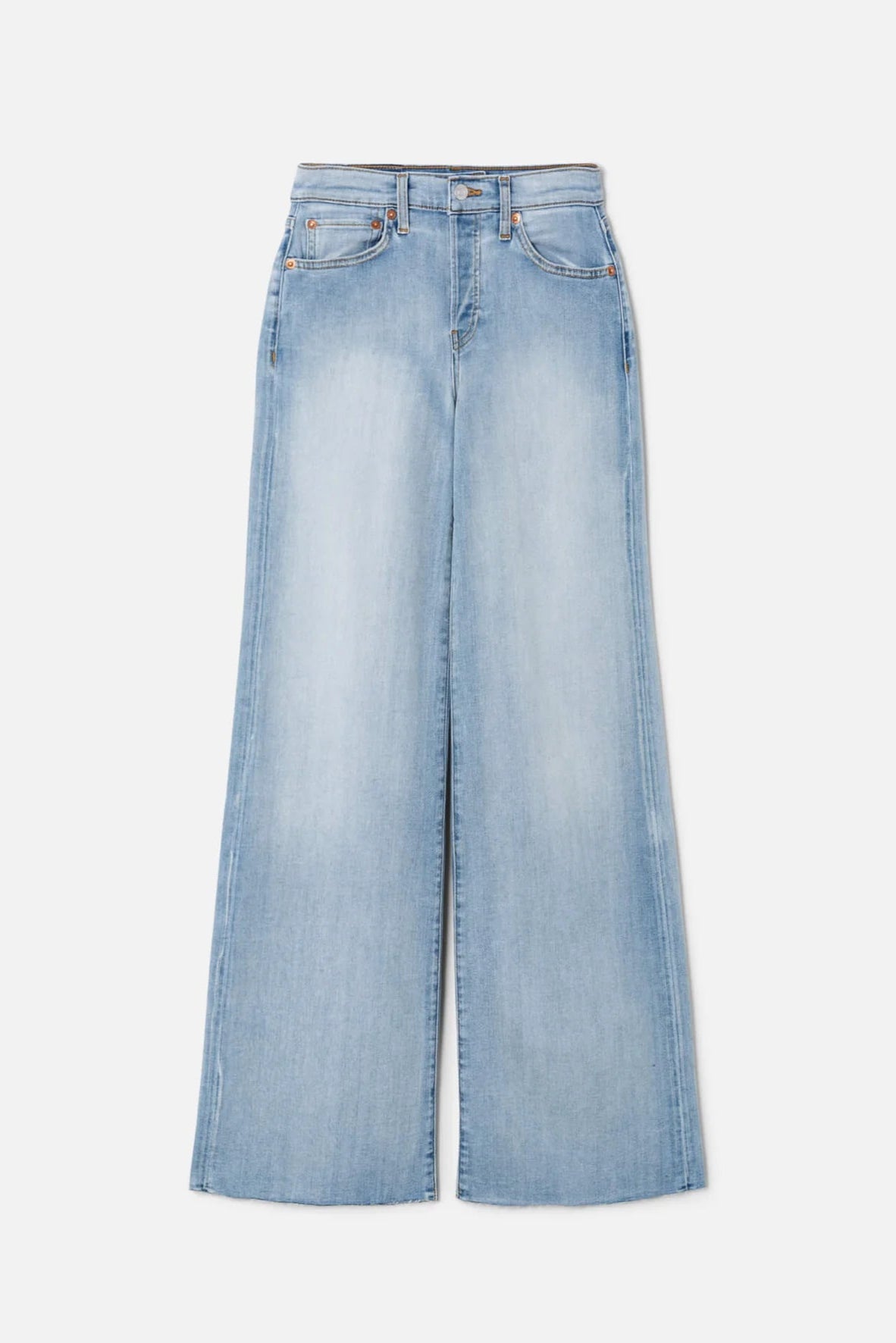 Re/Done Light Stone wash Mid Rise Flared Palazzo Denim Jean in Cielito| Shop Eleanor