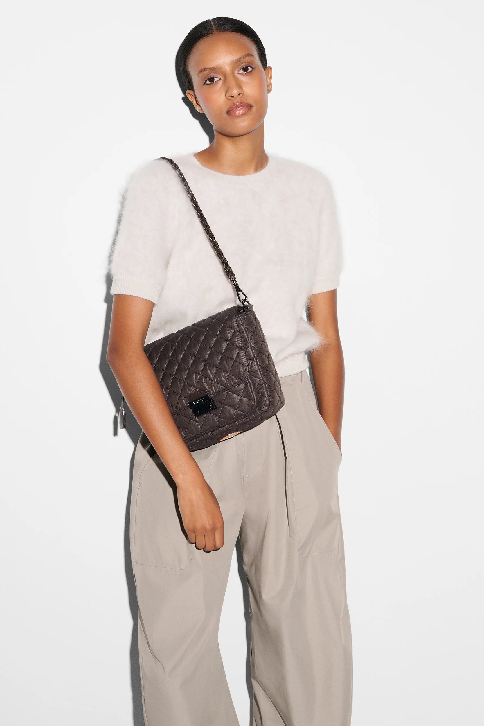 MZ Wallace Medium Crosby Lock Crossbody in Espresso | Shop Eleanor