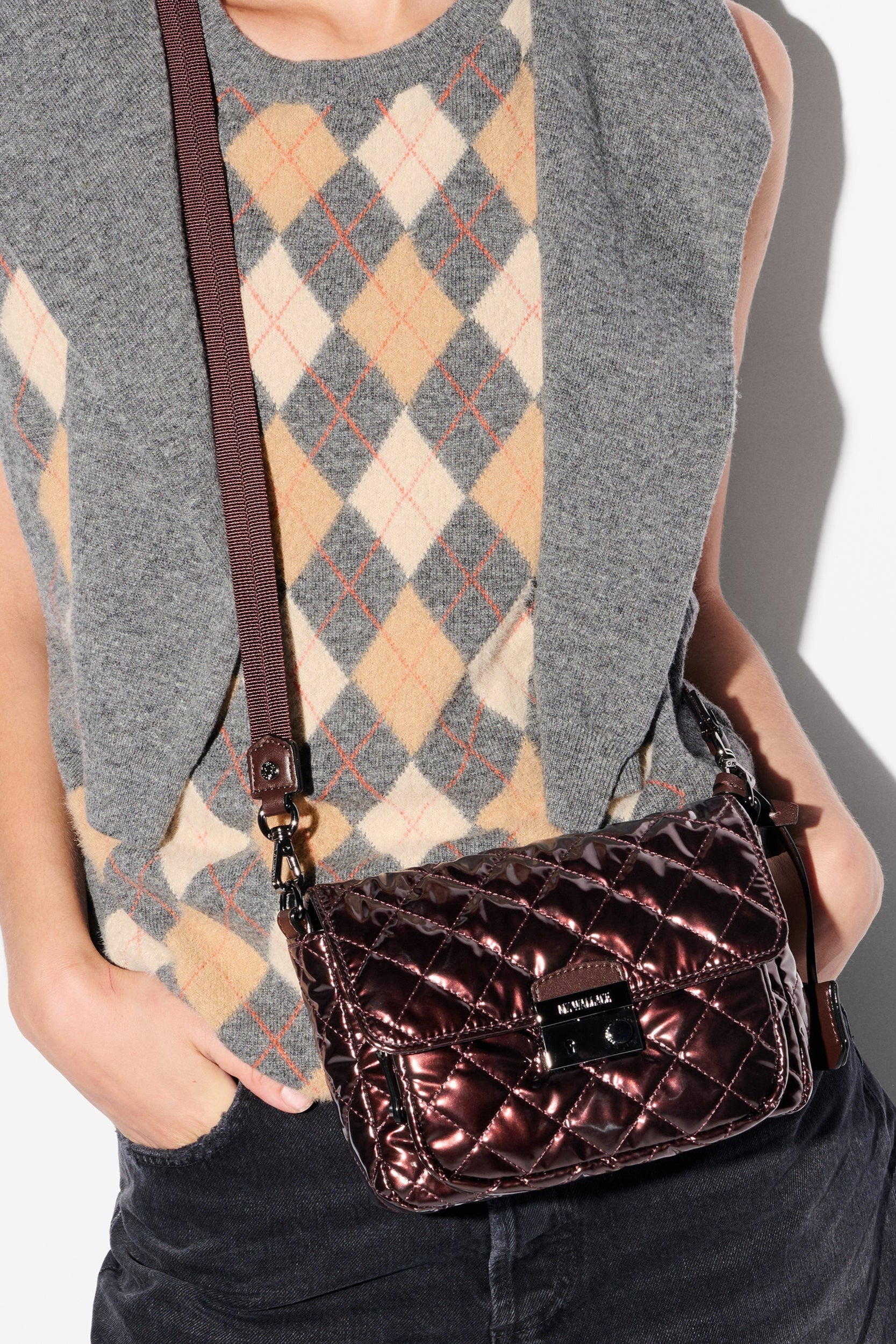 Small Crosby Lock Crossbody - Bordeaux Lacquer