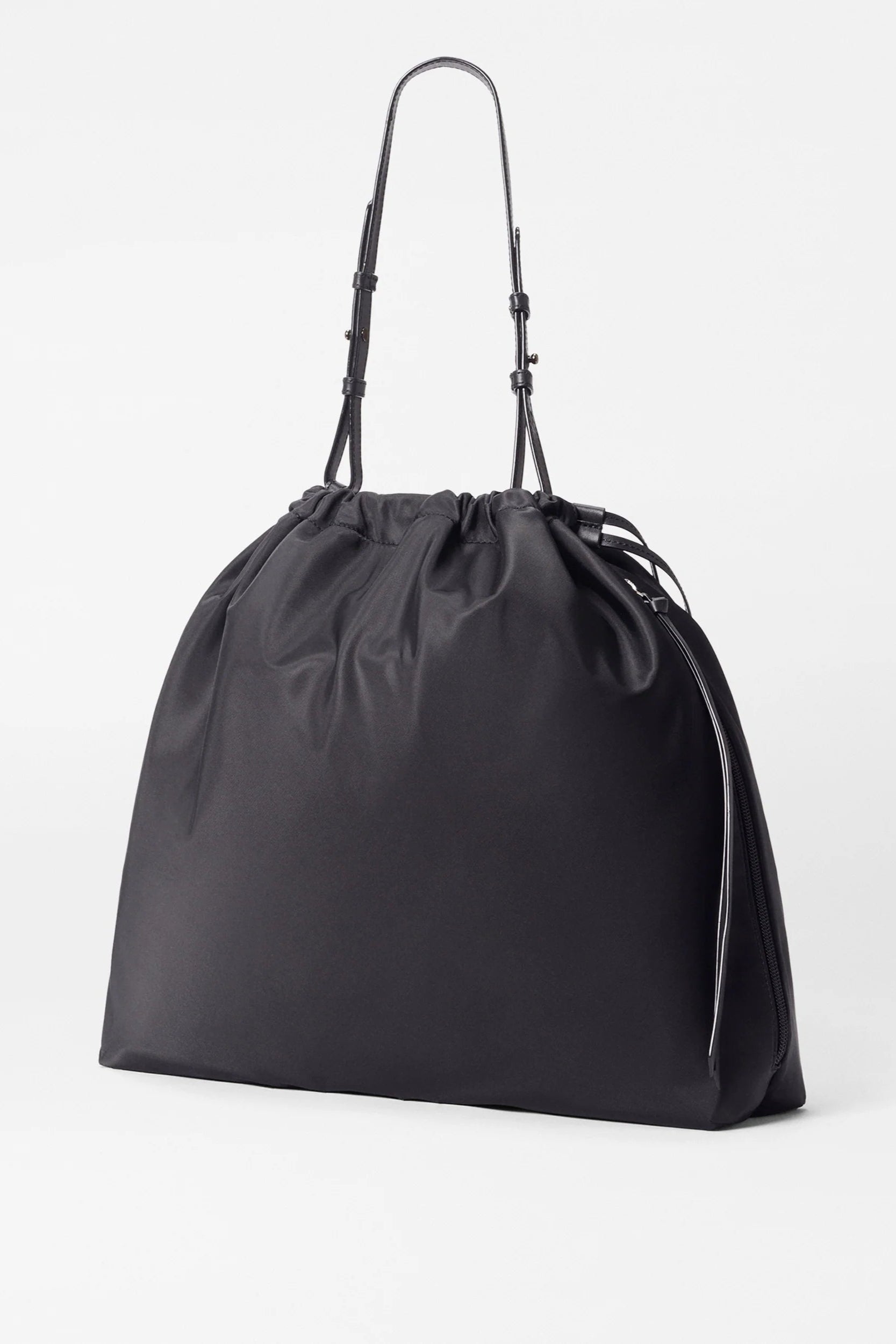 Black nylon drawstring shoulder bag | Shop Eleanor