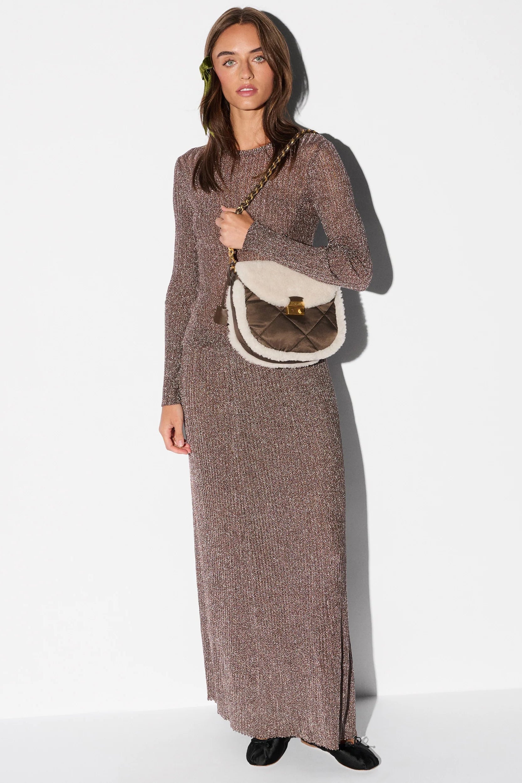 MZ Wallace Crosby Lock Saddle in Shearling/Walnut | Shop Eleanor