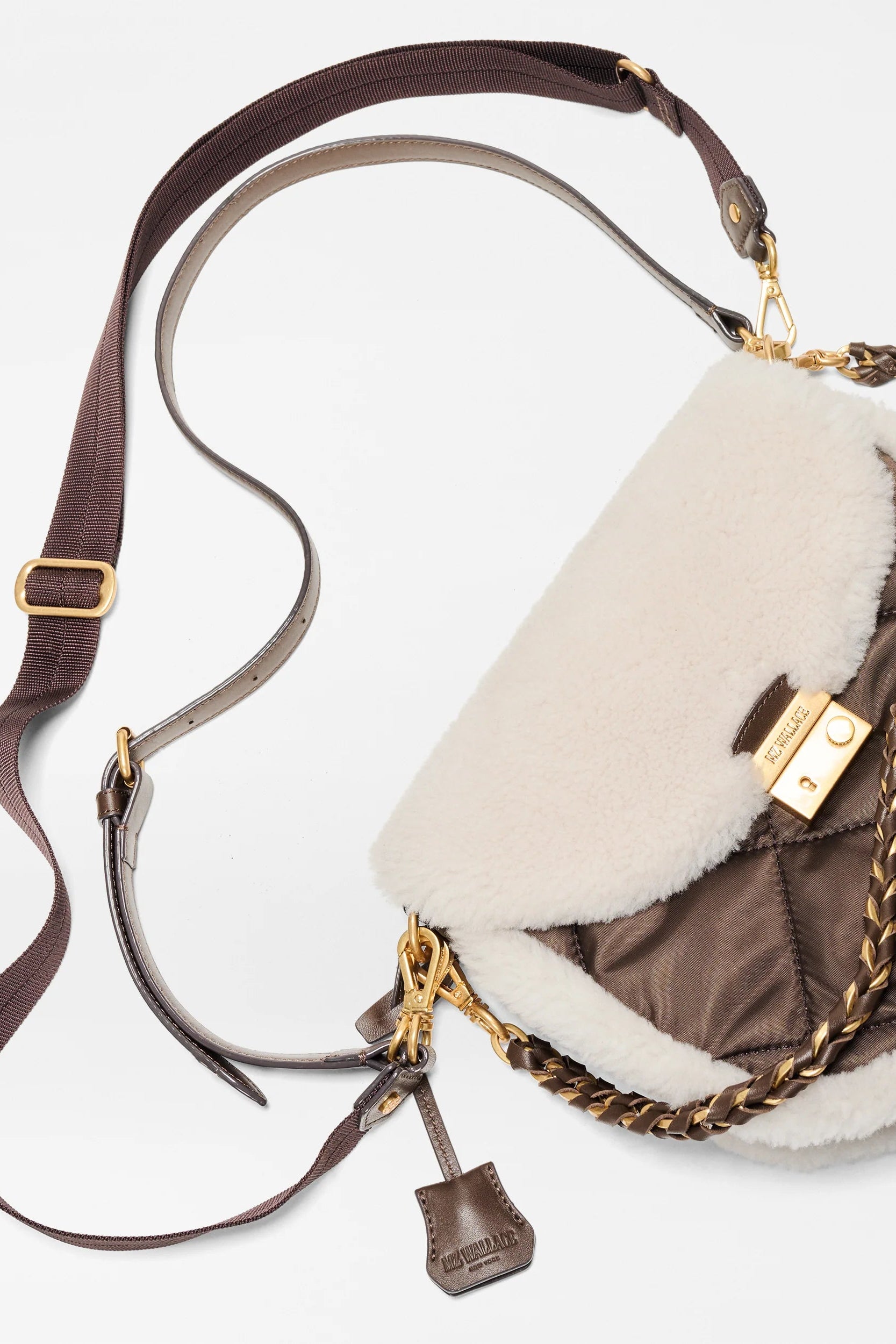 MZ Wallace Crosby Lock Saddle in Shearling/Walnut | Shop Eleanor