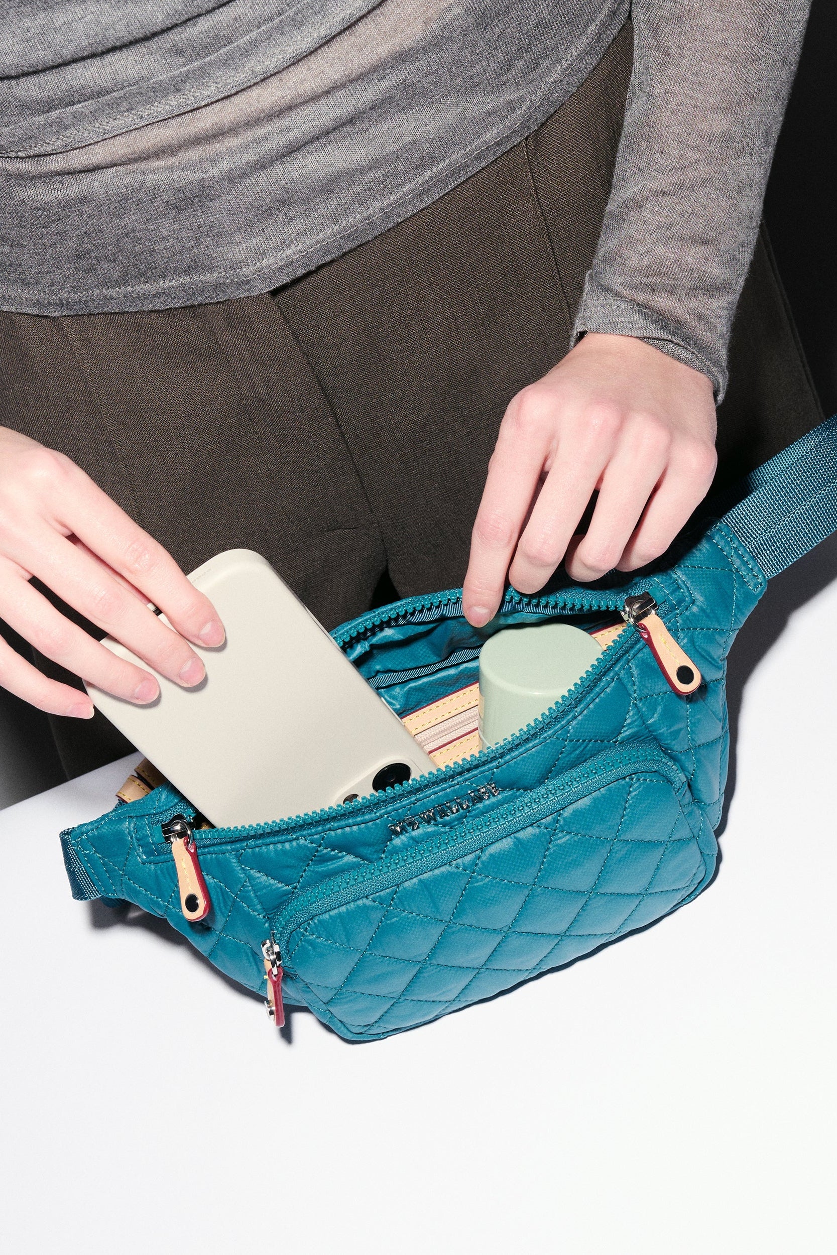 Teal Puffer Material Crossbody Bag | Shop Eleanor - Women's Luxury Online Boutique