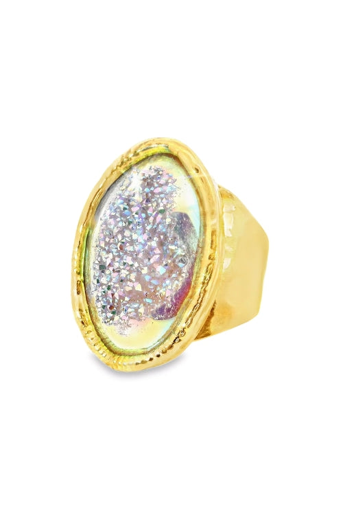 White Oval Druzy Ring