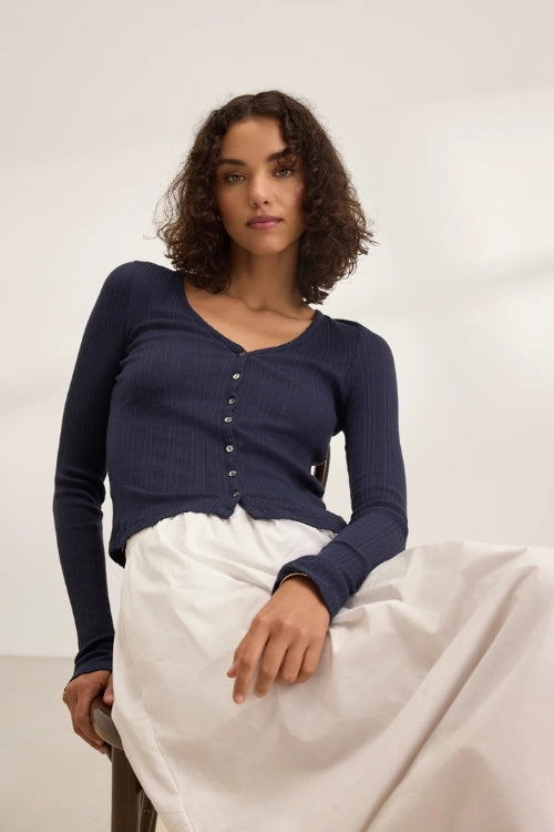 Velvet Drew Top in Navy | Shop Eleanor