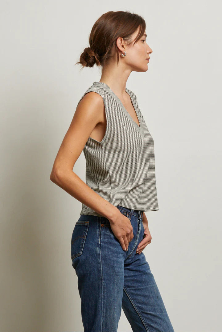 perfect white tee Lucy Stripe Soft Stretch Jersey V-Neck Tank | Shop Eleanor - Women's Online Casual Clothing Boutique