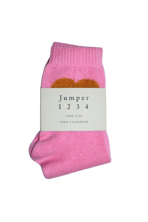 Jumper 1234 Heart Cashmere Lounge Socks in Candy Pink/Spicy Mustard | Shop Eleanor - Women's Luxury Clothing and Accessories in Louisville, CO