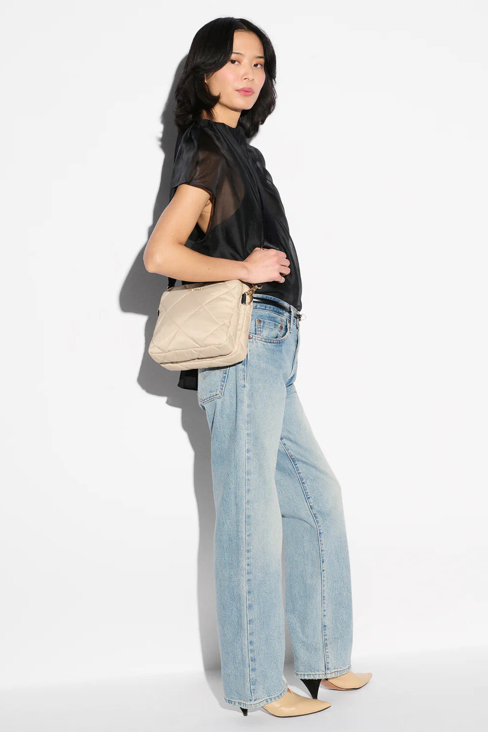 MZ Wallace Madison Flap Crossbody in Buff/Black | Shop Eleanor