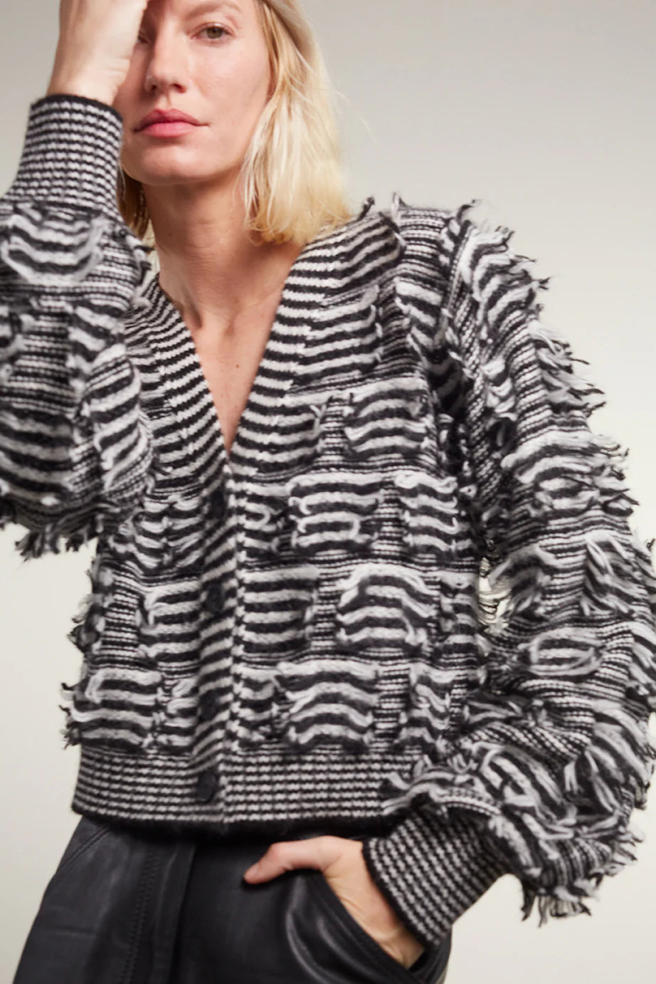 Eleven Six Luella Cardigan Ivory/Black Stripe | Shop Eleanor