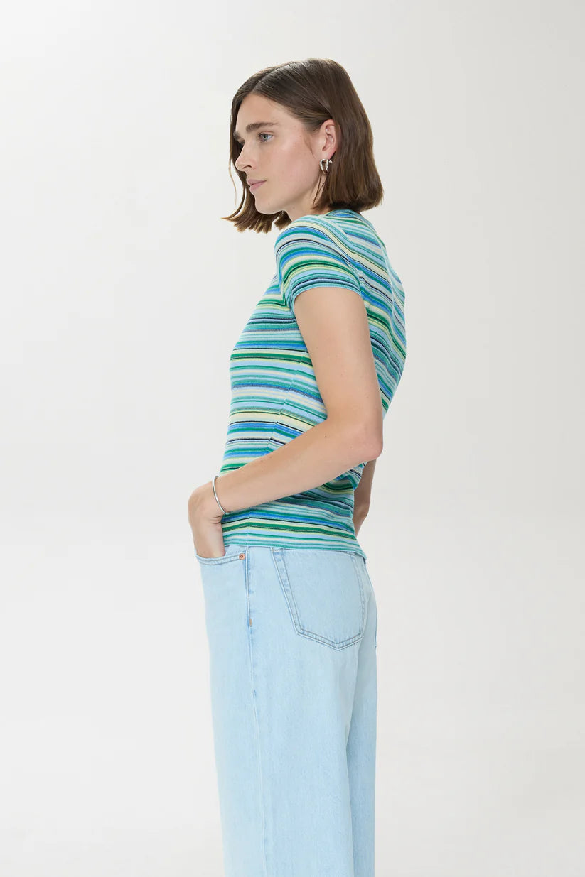 Pistola Selene Short Sleeve Sweater Tee in Blue Multi | Shop Eleanor